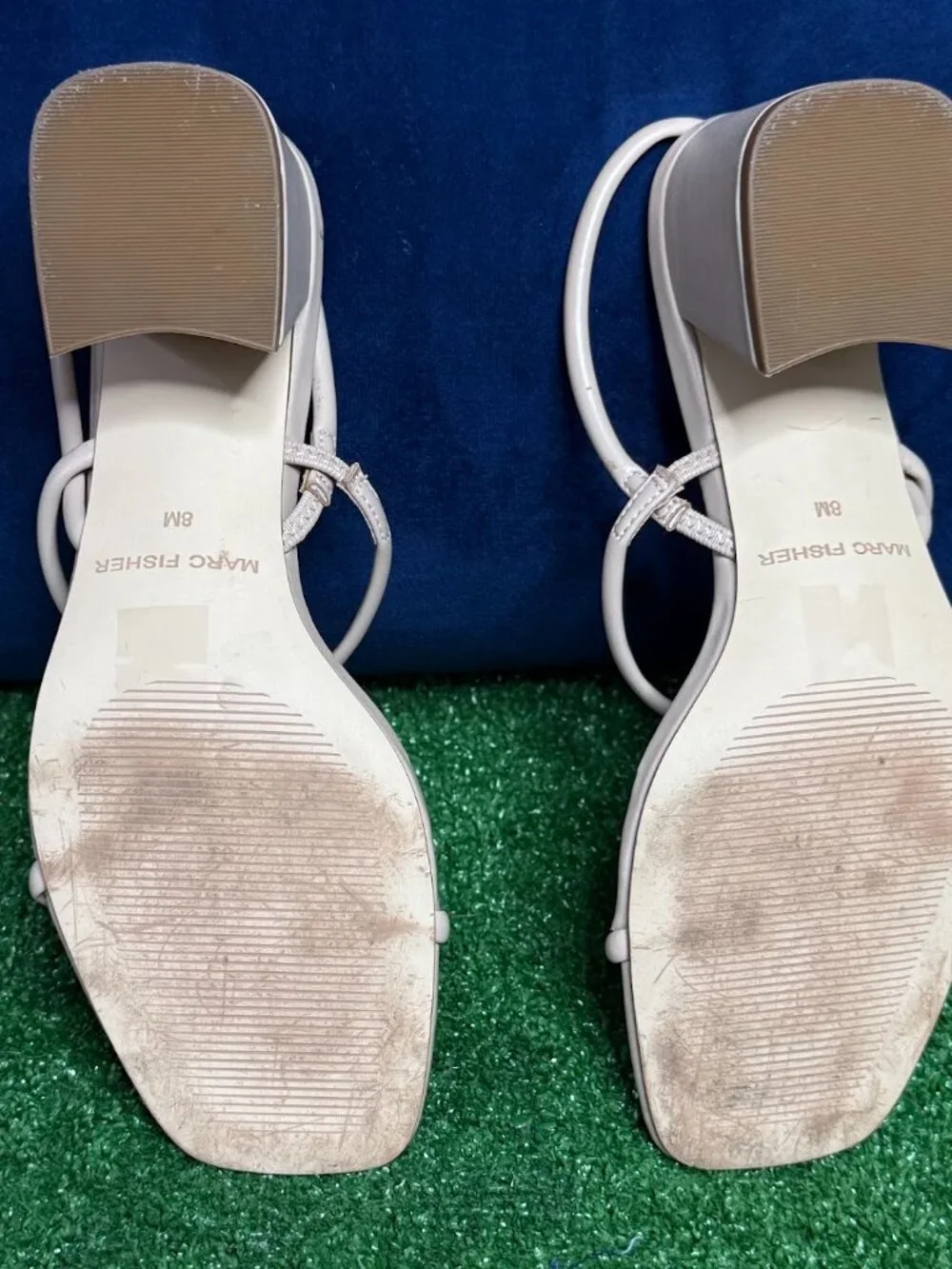 Marc Fisher Galvin Beige Single Strap Block Heel Square Toe Sandals Size 8M